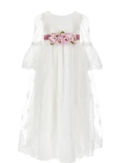 Abito lungo pizzo tulle ricamato