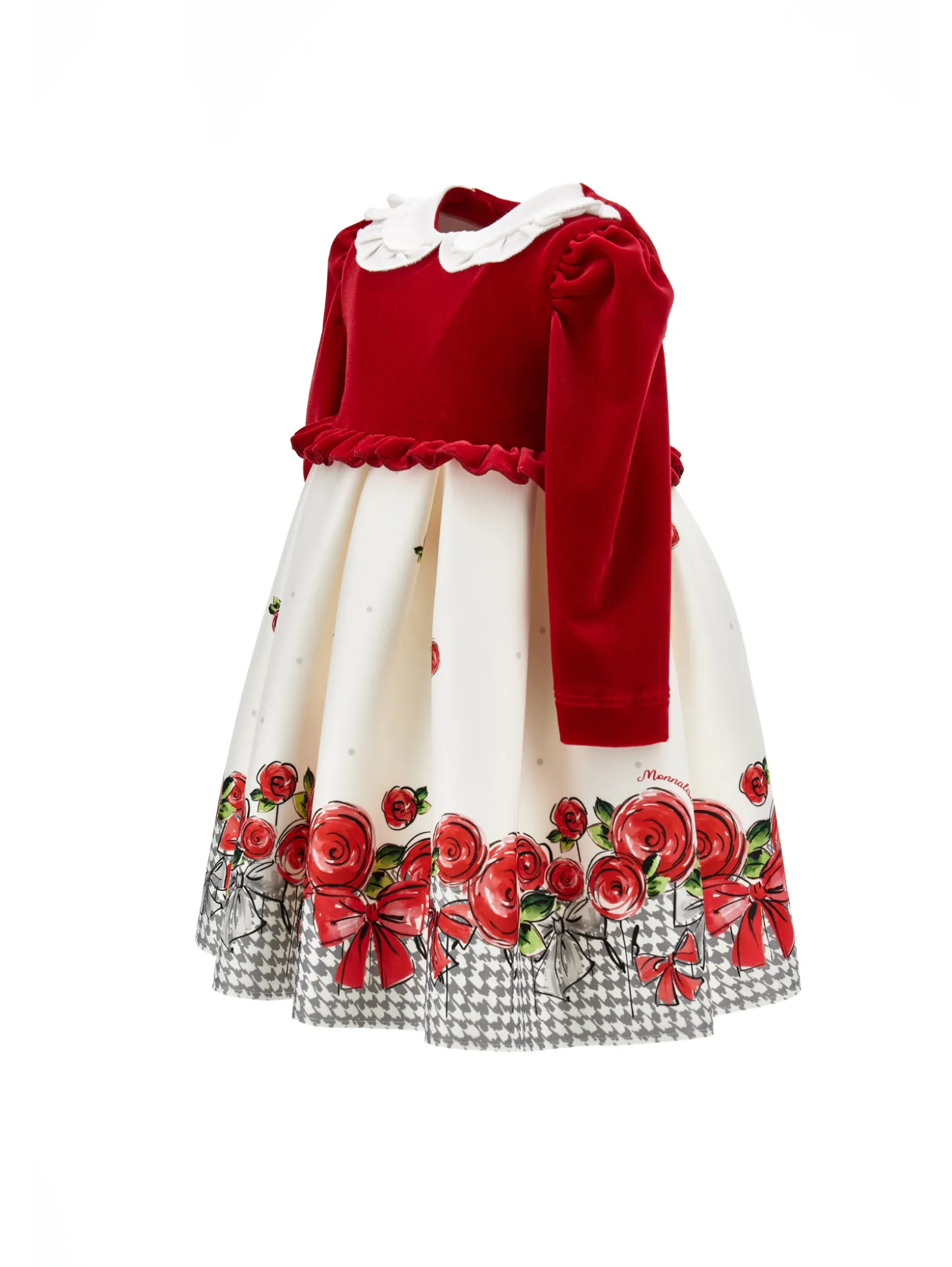 Abito piede de poule con rose