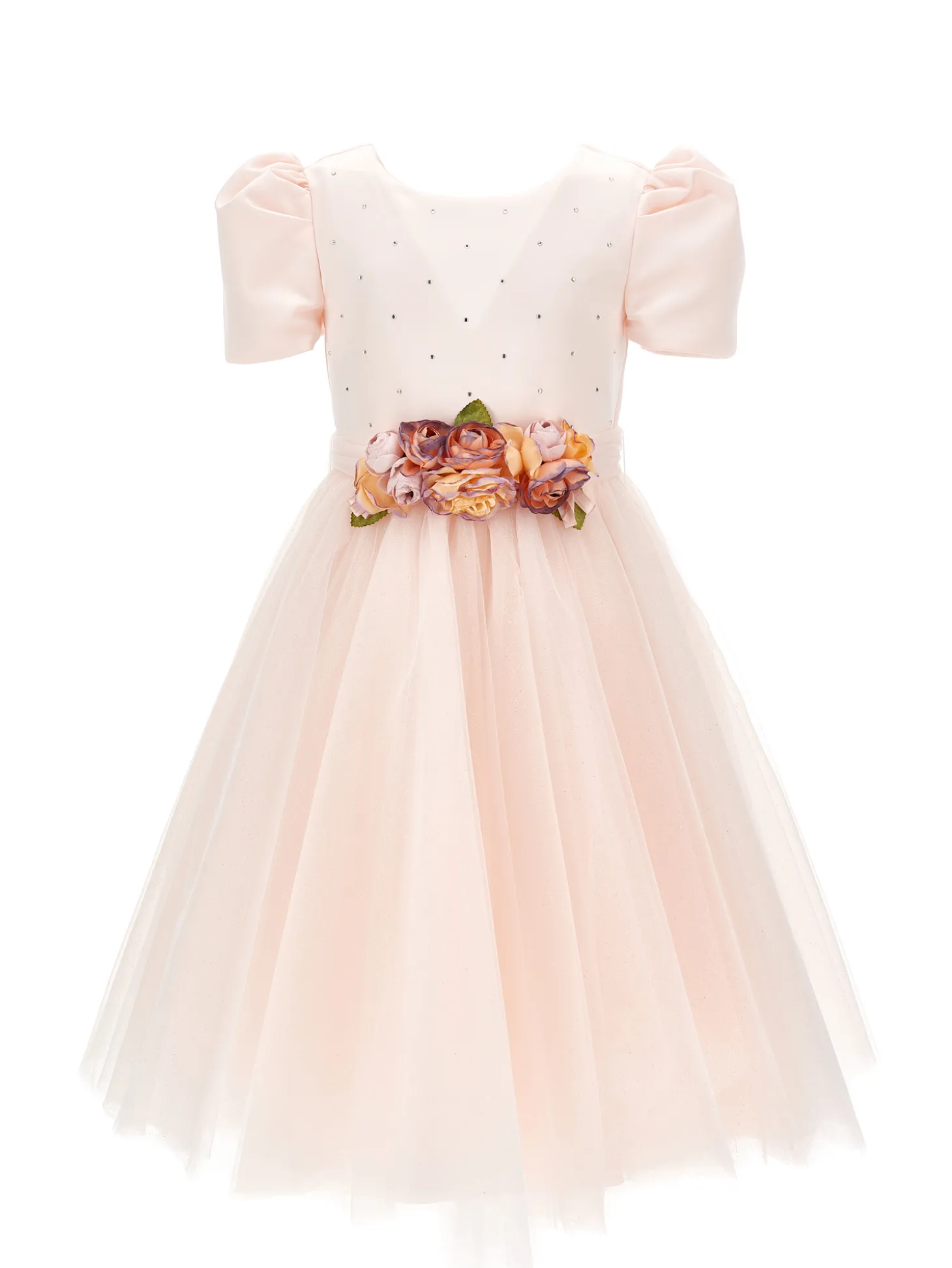 Abito raso duchesse e tulle glitter