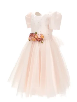 Abito raso duchesse e tulle glitter