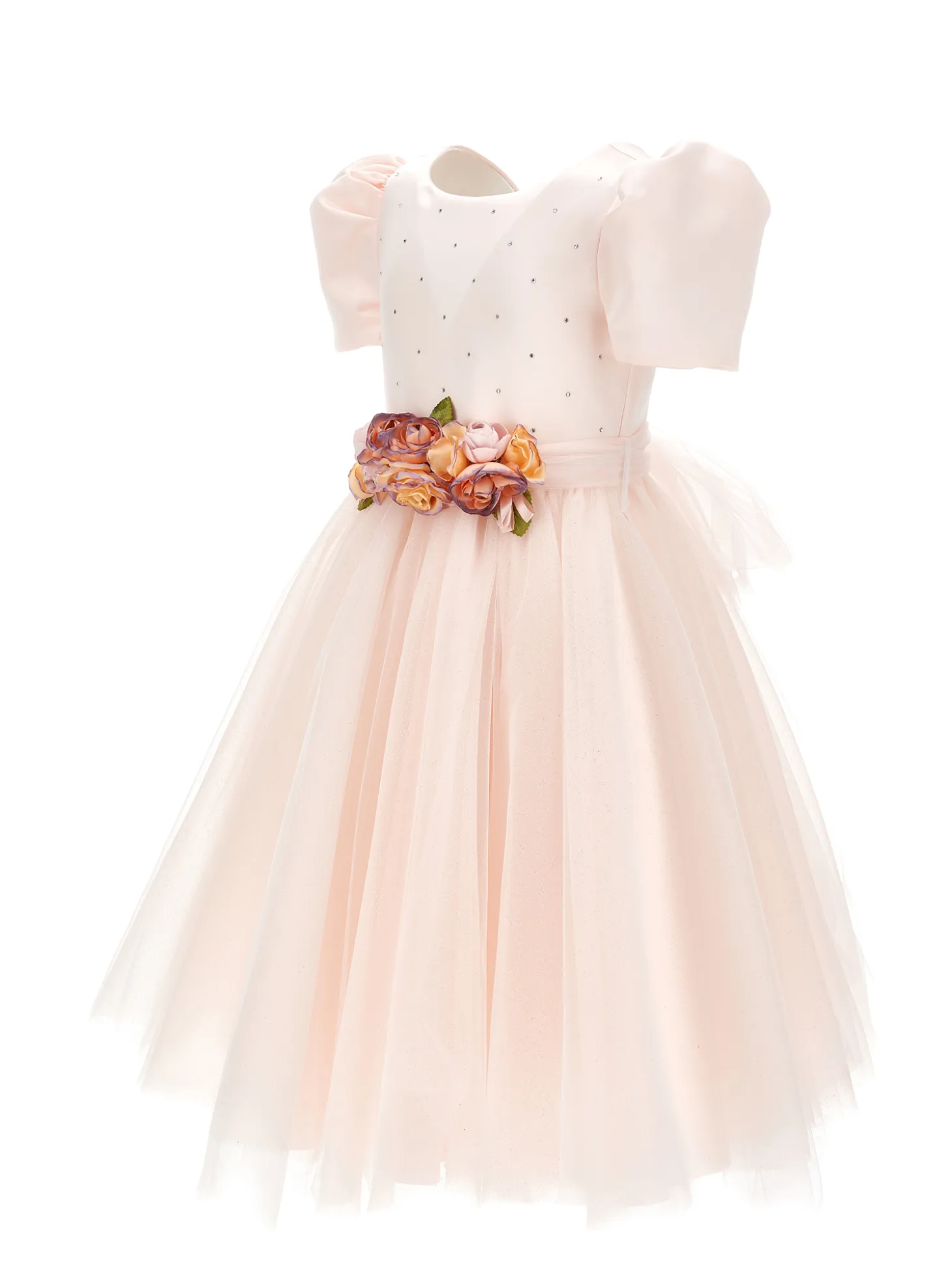Abito raso duchesse e tulle glitter