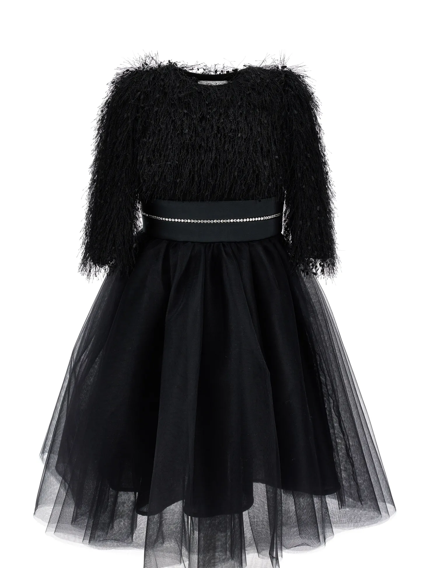 Abito tulle manoseta con frangette