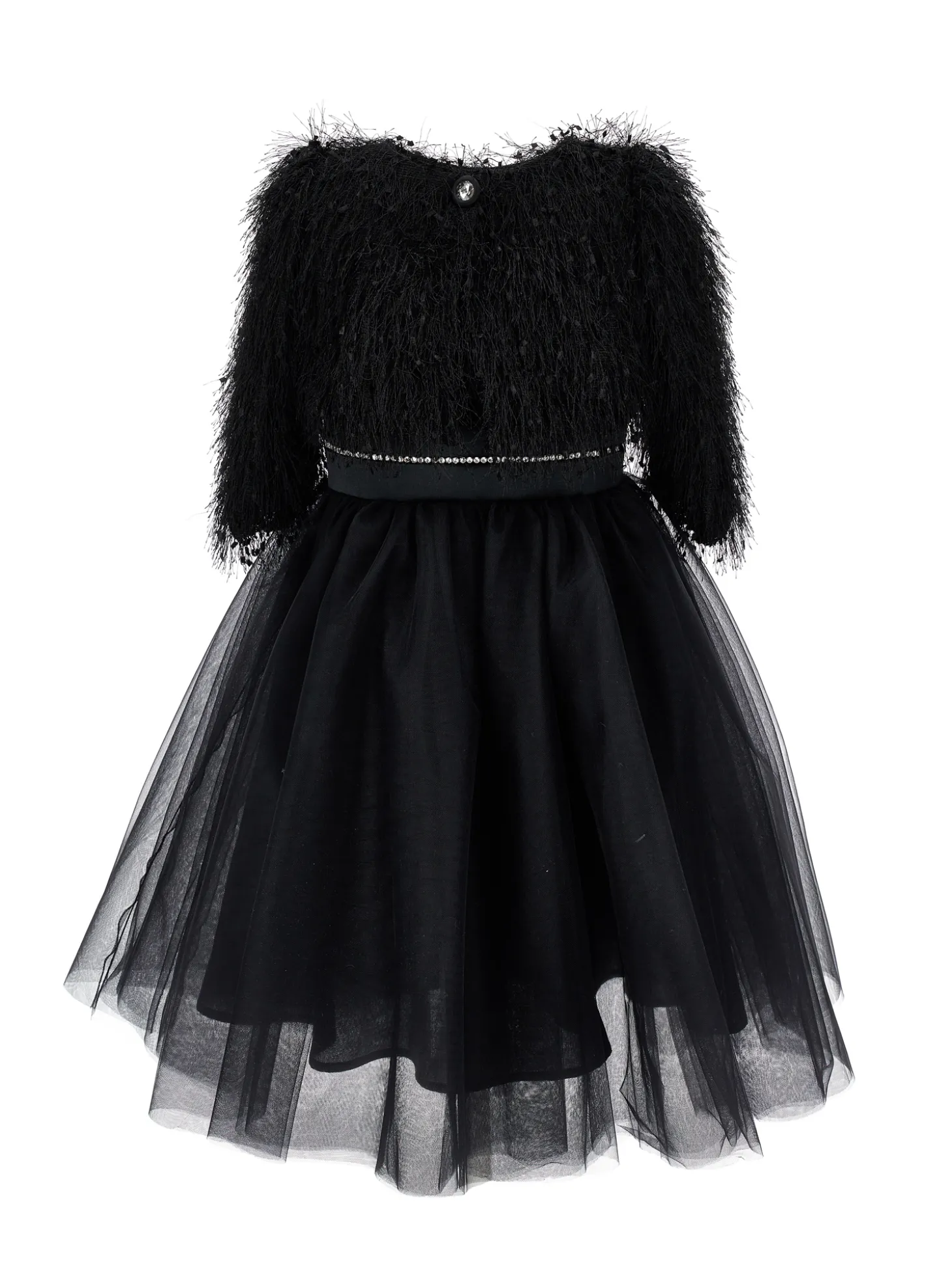 Abito tulle manoseta con frangette