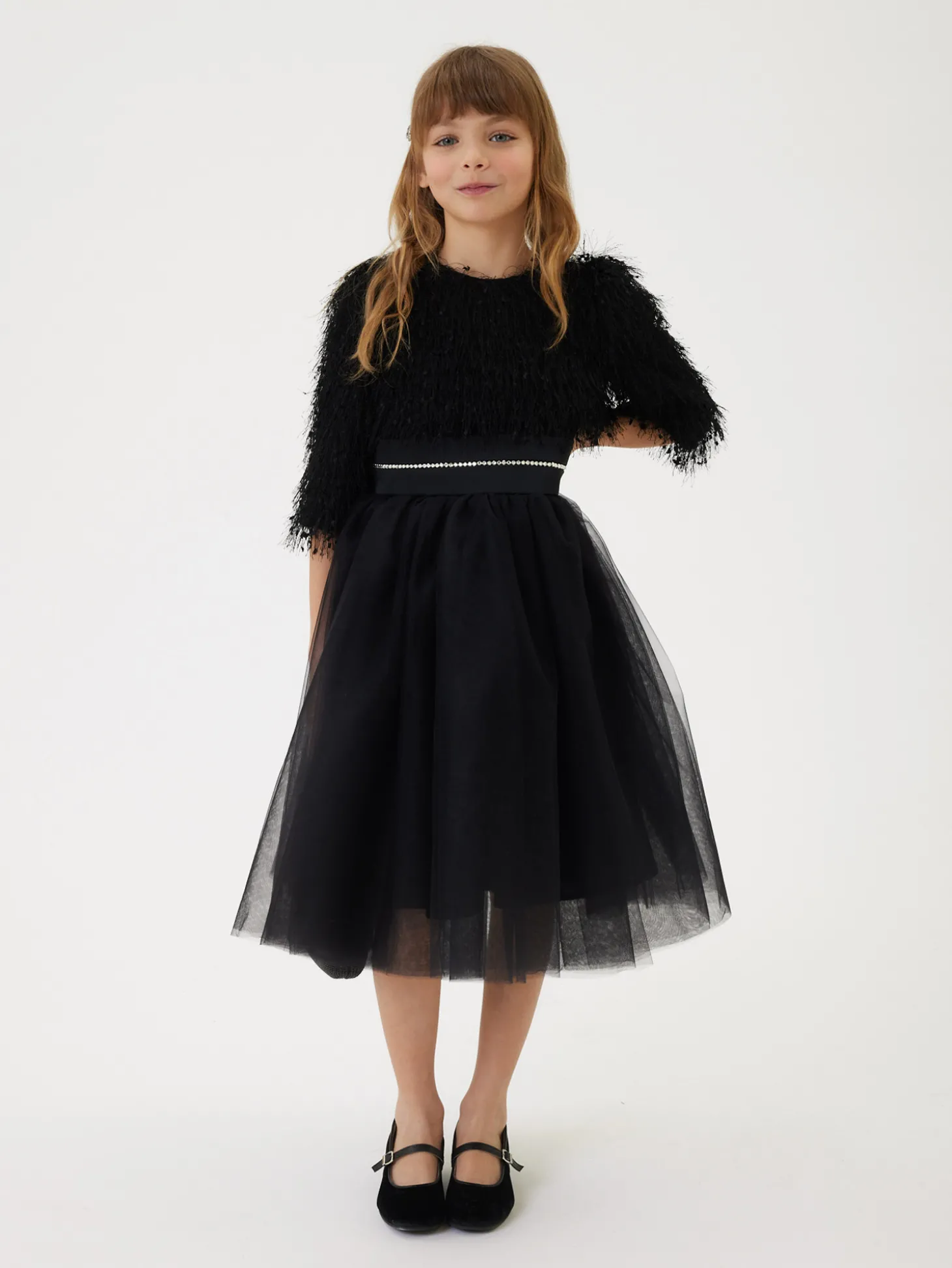 Abito tulle manoseta con frangette