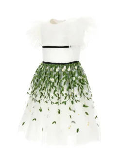 Abito tulle ricamo foglioline