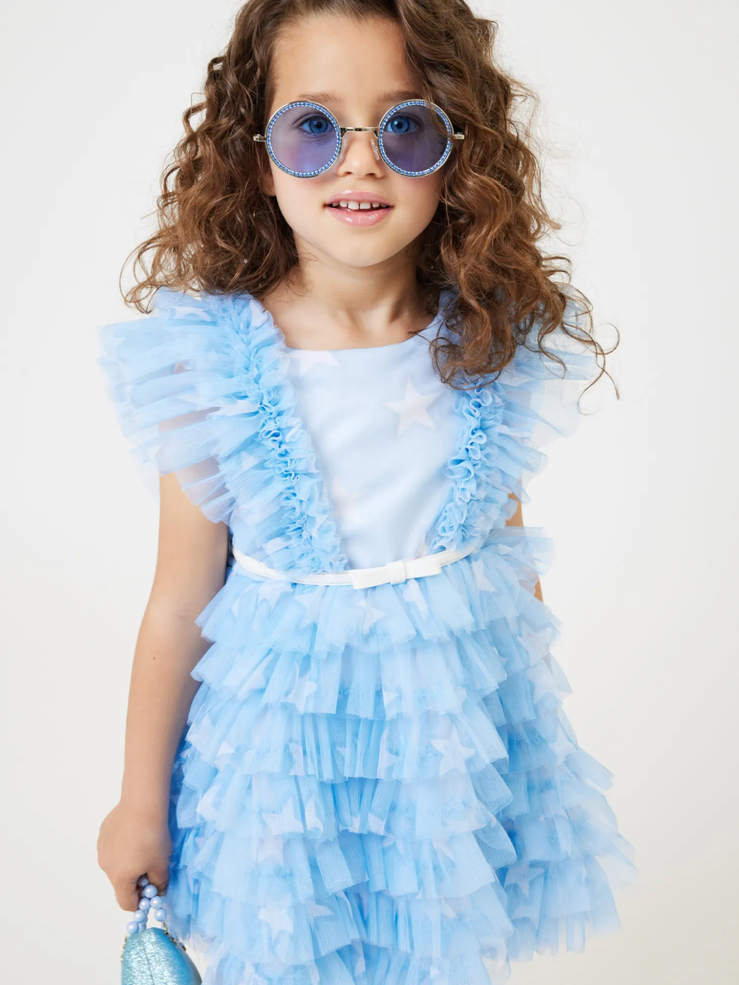 Abito tulle stampato con ruches