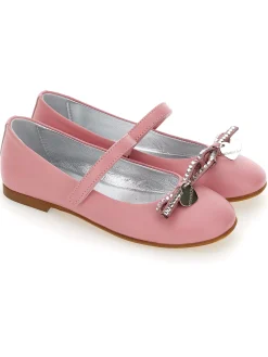 Ballerine pelle con fiocco strass