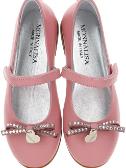 Ballerine pelle con fiocco strass