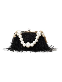 Borsa piume con manico finte perle
