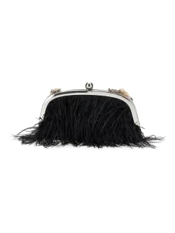 Borsa piume con manico finte perle