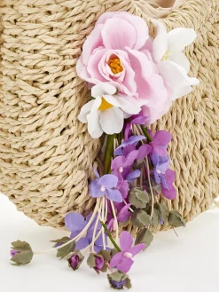 Borsa rafia fiori applicati