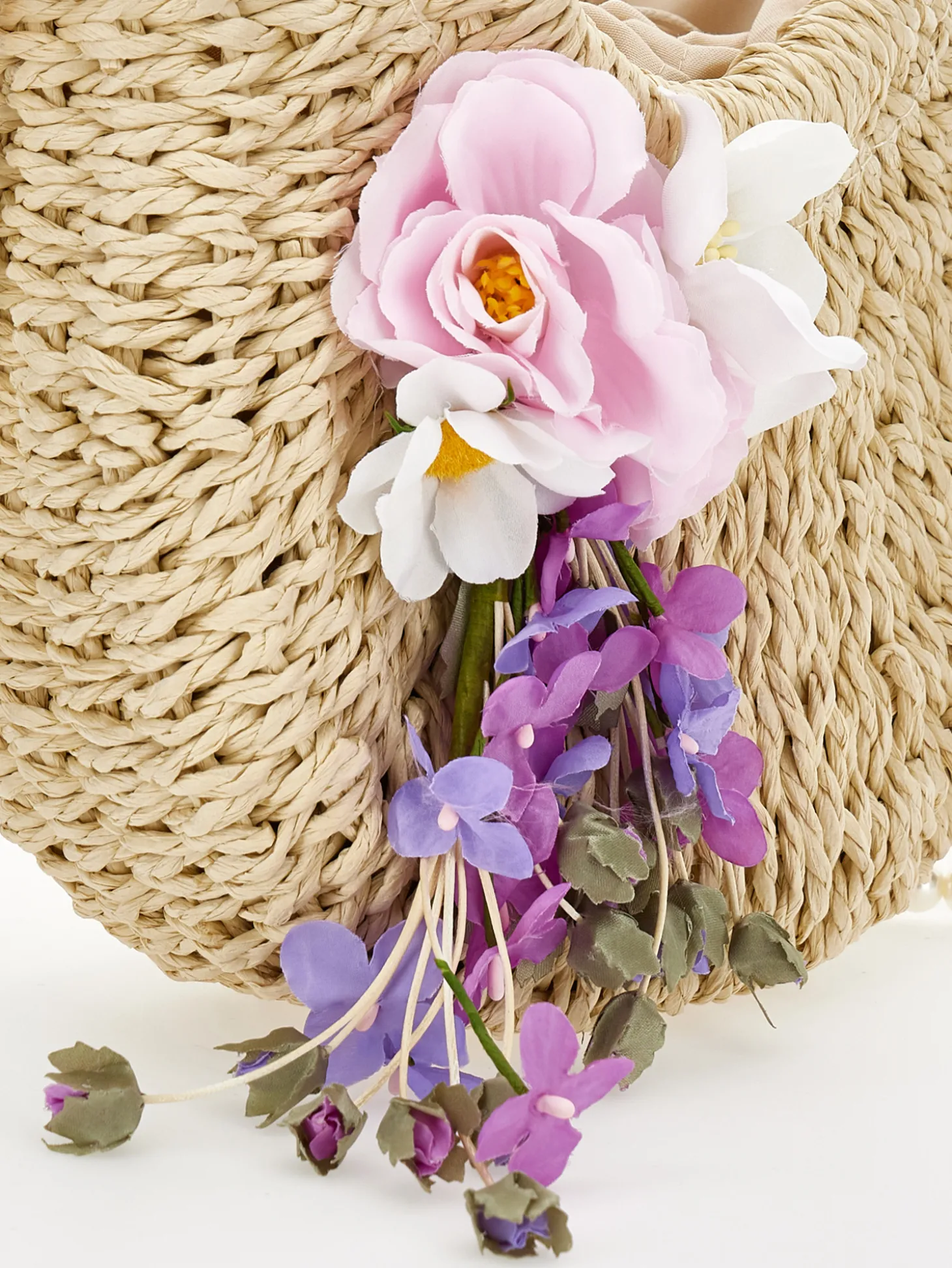 Borsa rafia fiori applicati