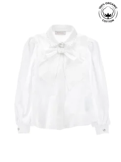 Camicia cotone organico con strass e fiocco