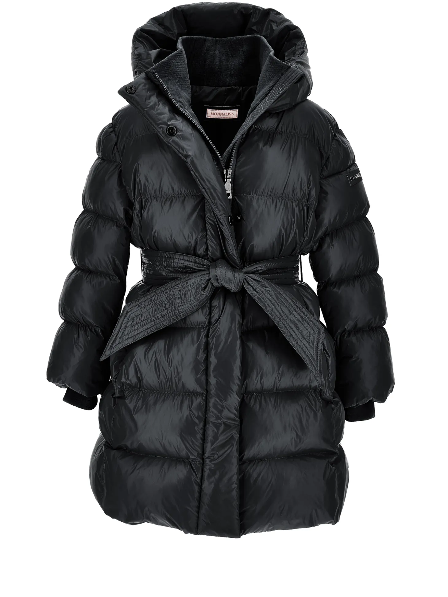Cappotto imbottito con cintura a nastro
