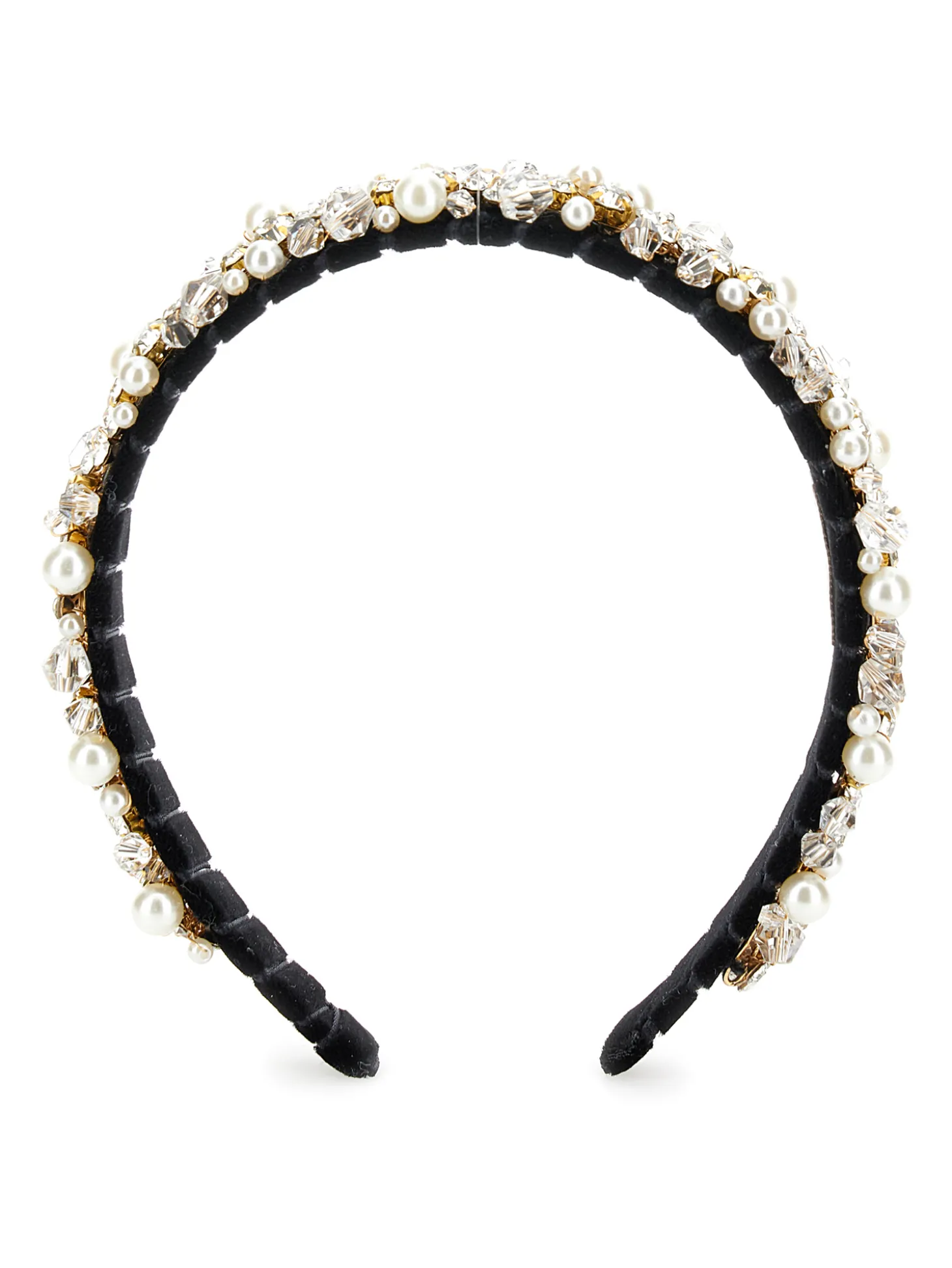 Cerchietto velluto con strass e perle