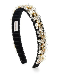 Cerchietto velluto con strass e perle