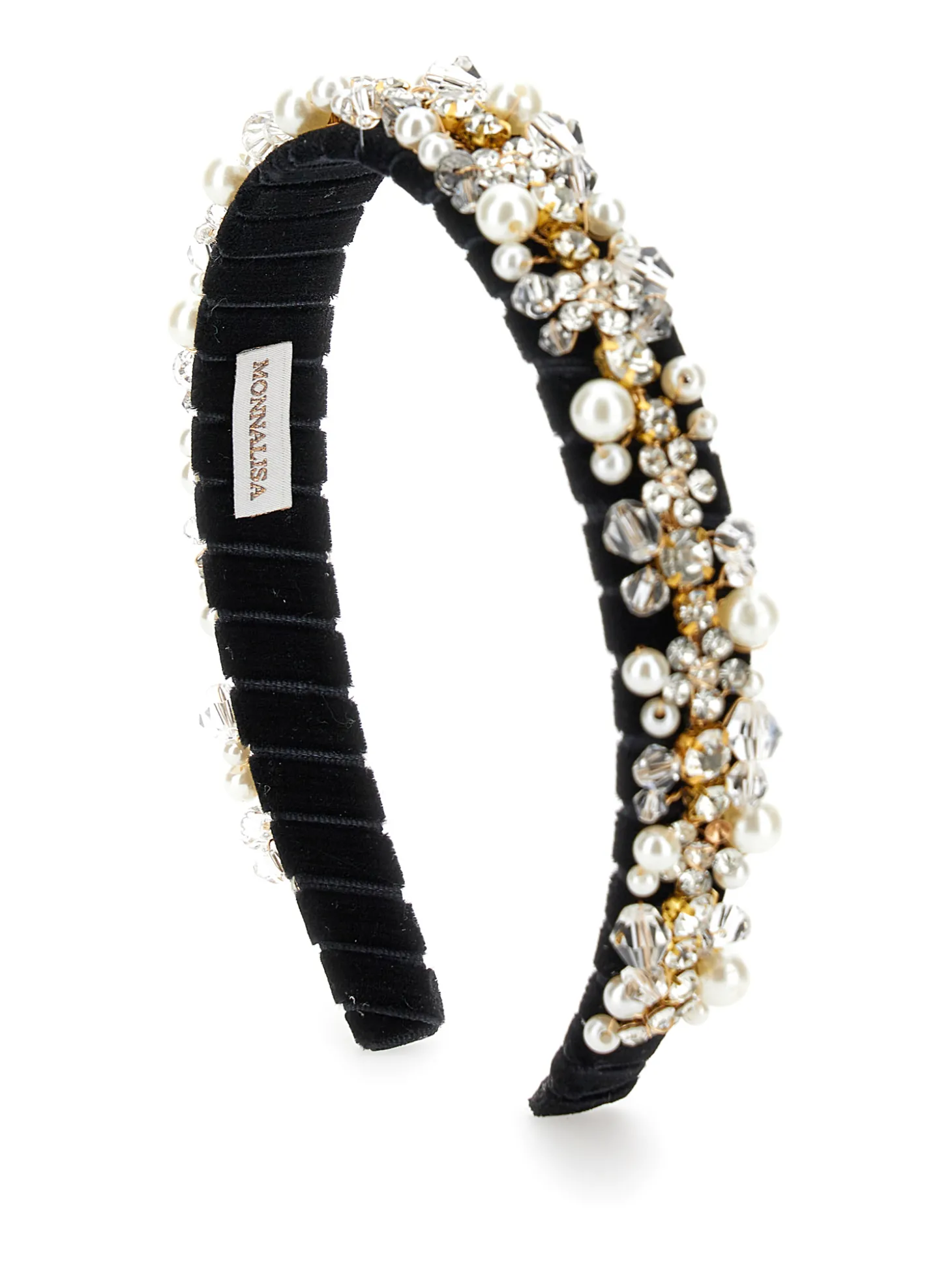 Cerchietto velluto con strass e perle