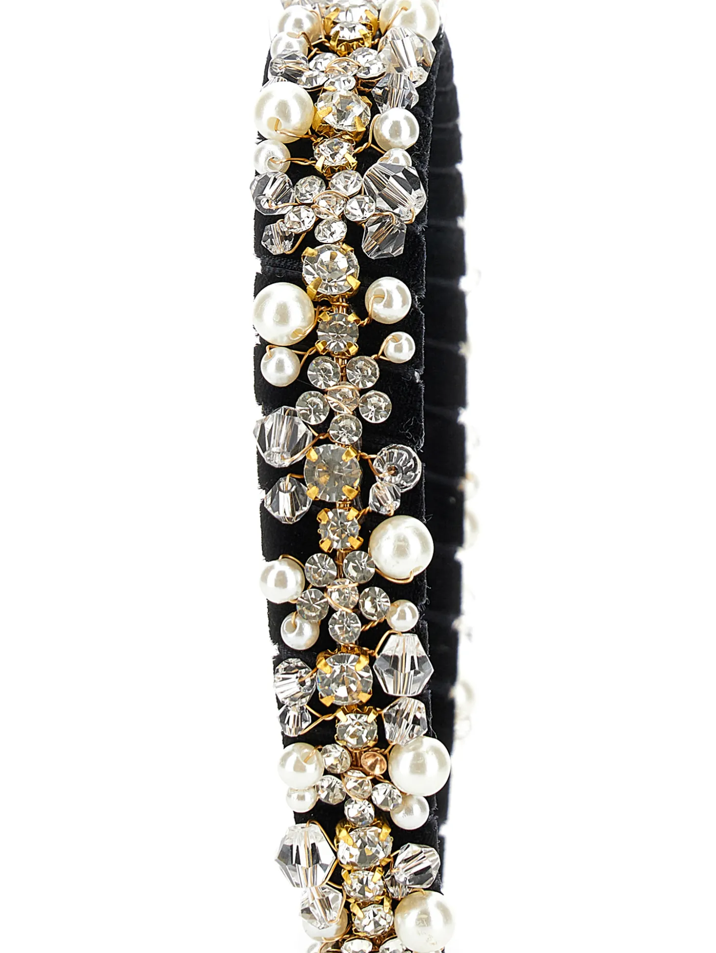 Cerchietto velluto con strass e perle