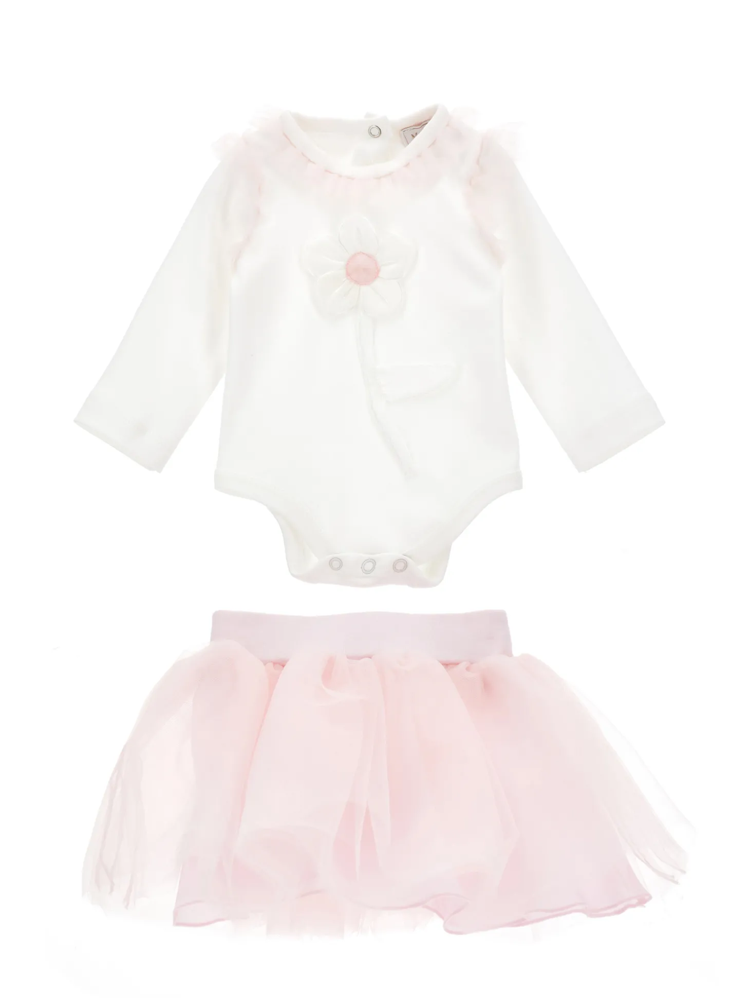 Completo 2 pezzi con tulle e fiore applicato