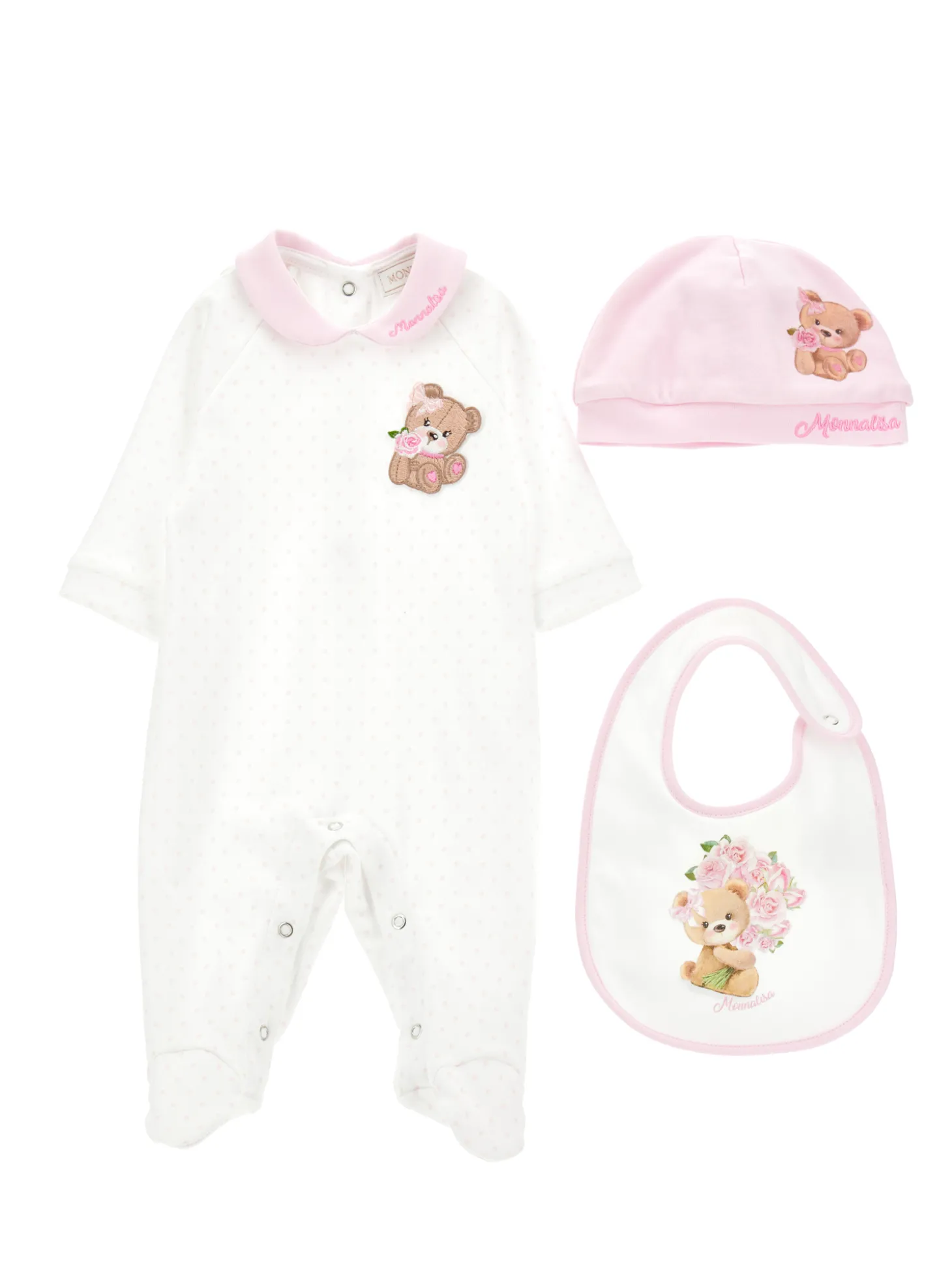 Completo neonata, tre pezzi cotone pois