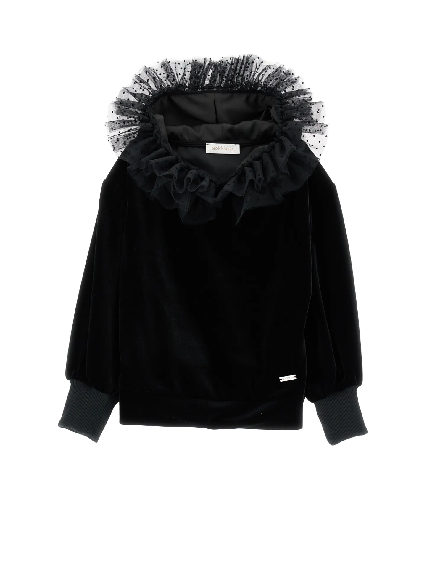 Felpa ciniglia con cappuccio tulle