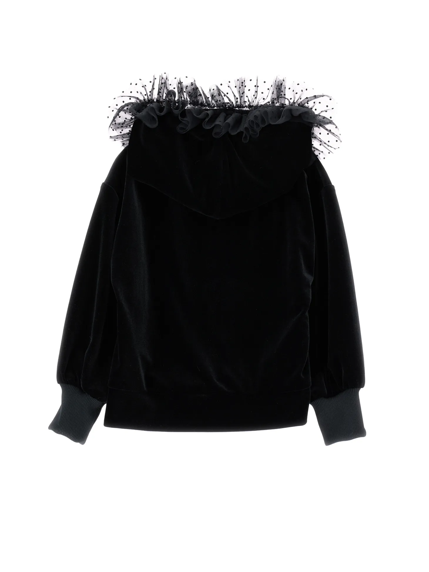 Felpa ciniglia con cappuccio tulle
