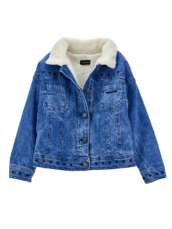 Giacchino jeans con peluche, ricamato