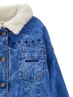 Giacchino jeans con peluche, ricamato