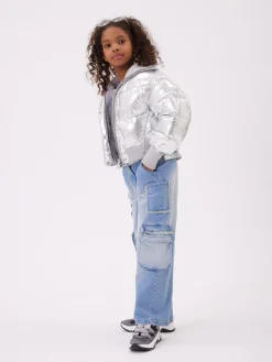 Jeans denim cargo sfrangiato