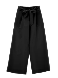 Pantaloni frescolana con bottone gioiello