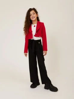 Pantaloni frescolana con bottone gioiello