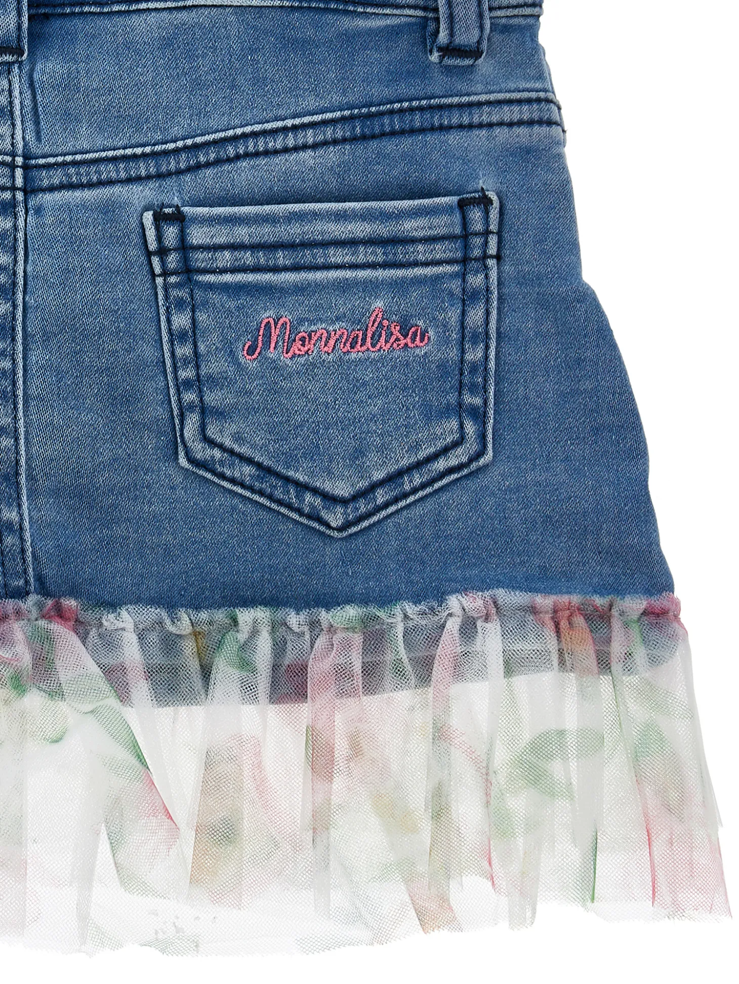 Salopette denim con ruches