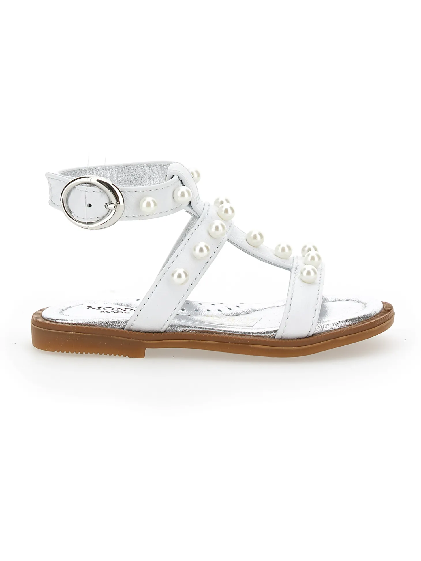 Sandali pelle laminata con perle