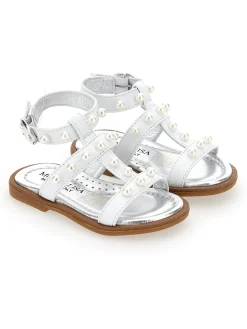 Sandali pelle laminata con perle