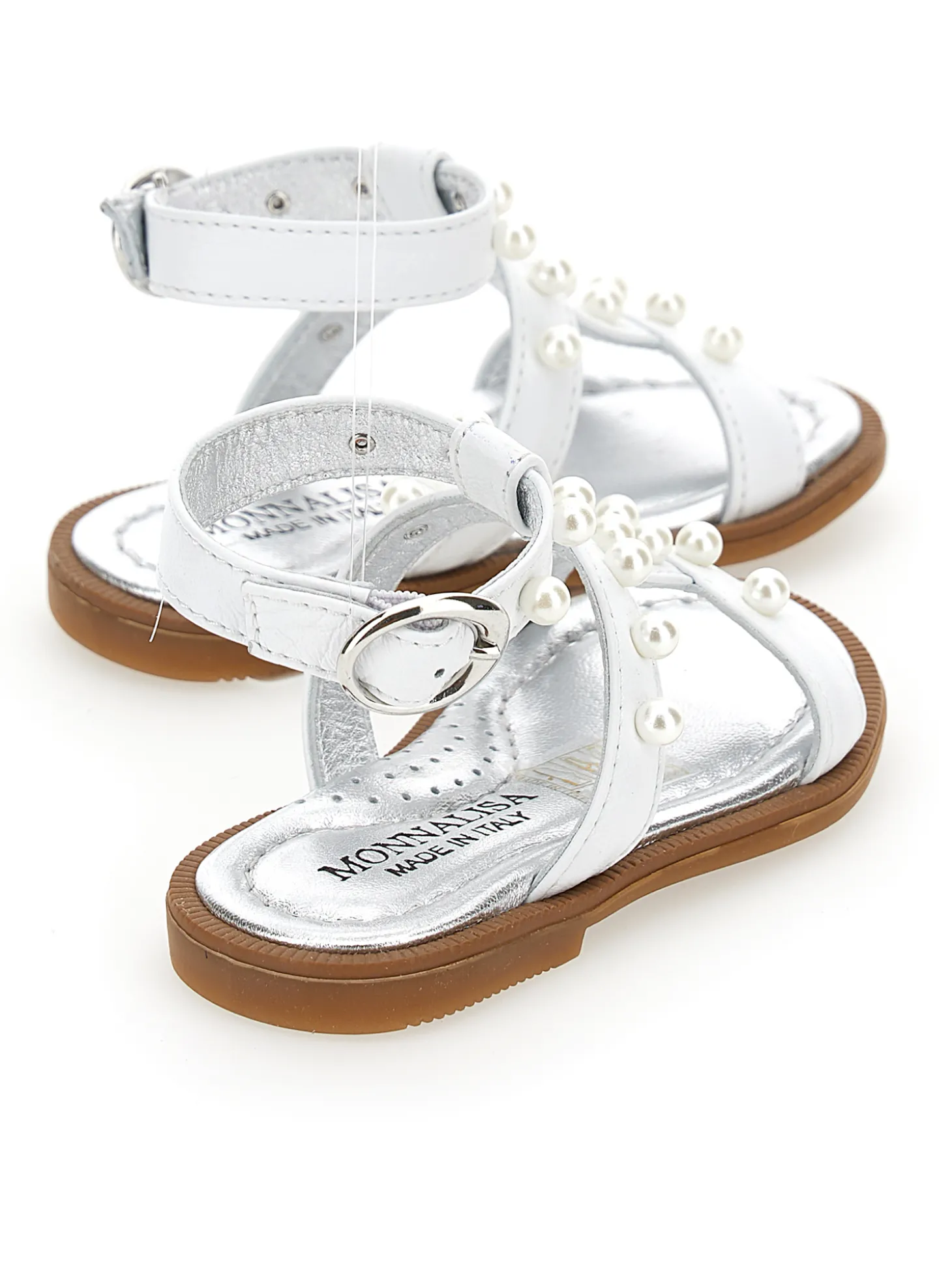 Sandali pelle laminata con perle