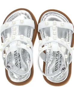 Sandali pelle laminata con perle
