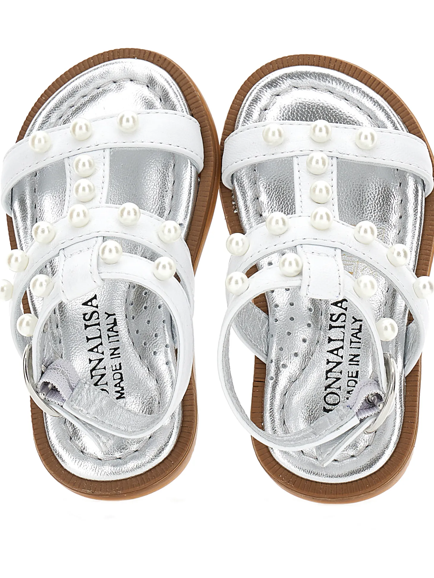 Sandali pelle laminata con perle