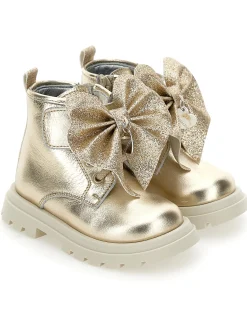 Scarponcini pelle con fiocco glitter