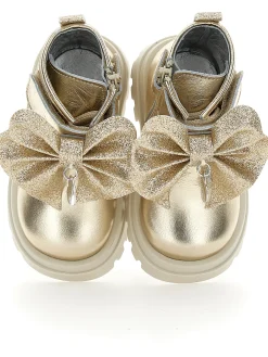 Scarponcini pelle con fiocco glitter