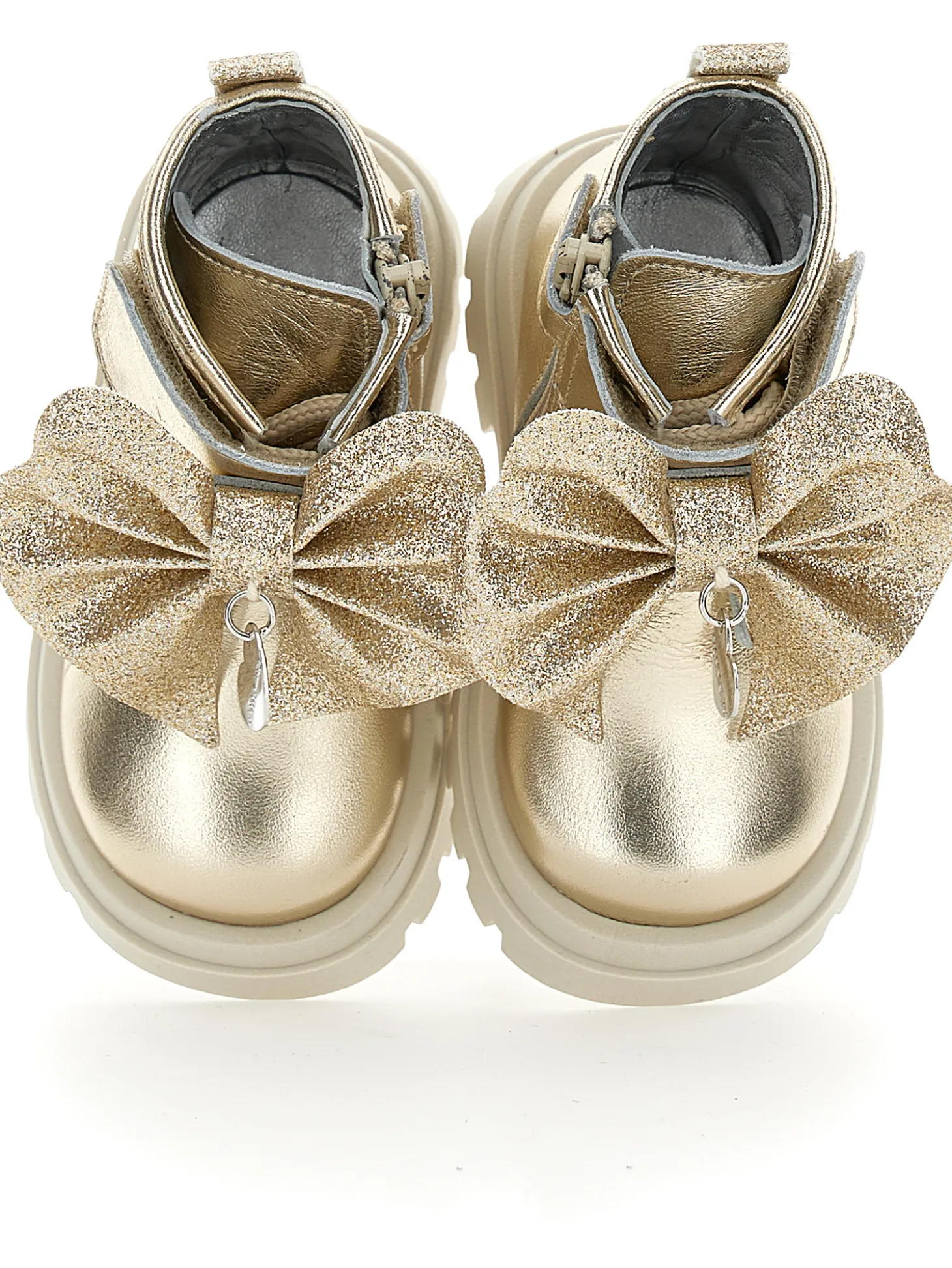 Scarponcini pelle con fiocco glitter
