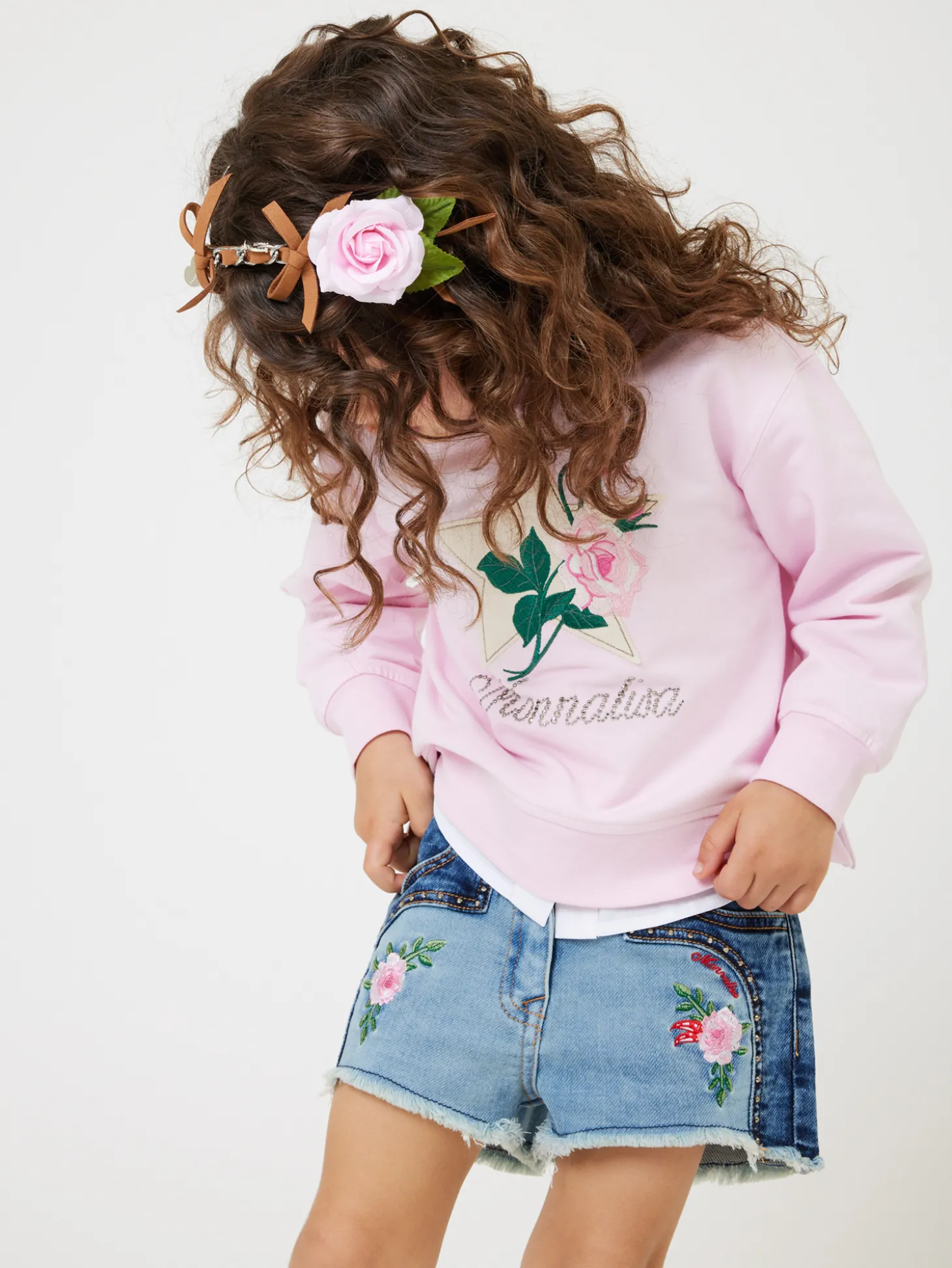 Shorts denim felpa ricamati