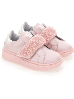 Sneakers pelle con strass degrad&eacute;