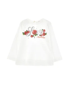 T shirt jersey stampa rosa strass