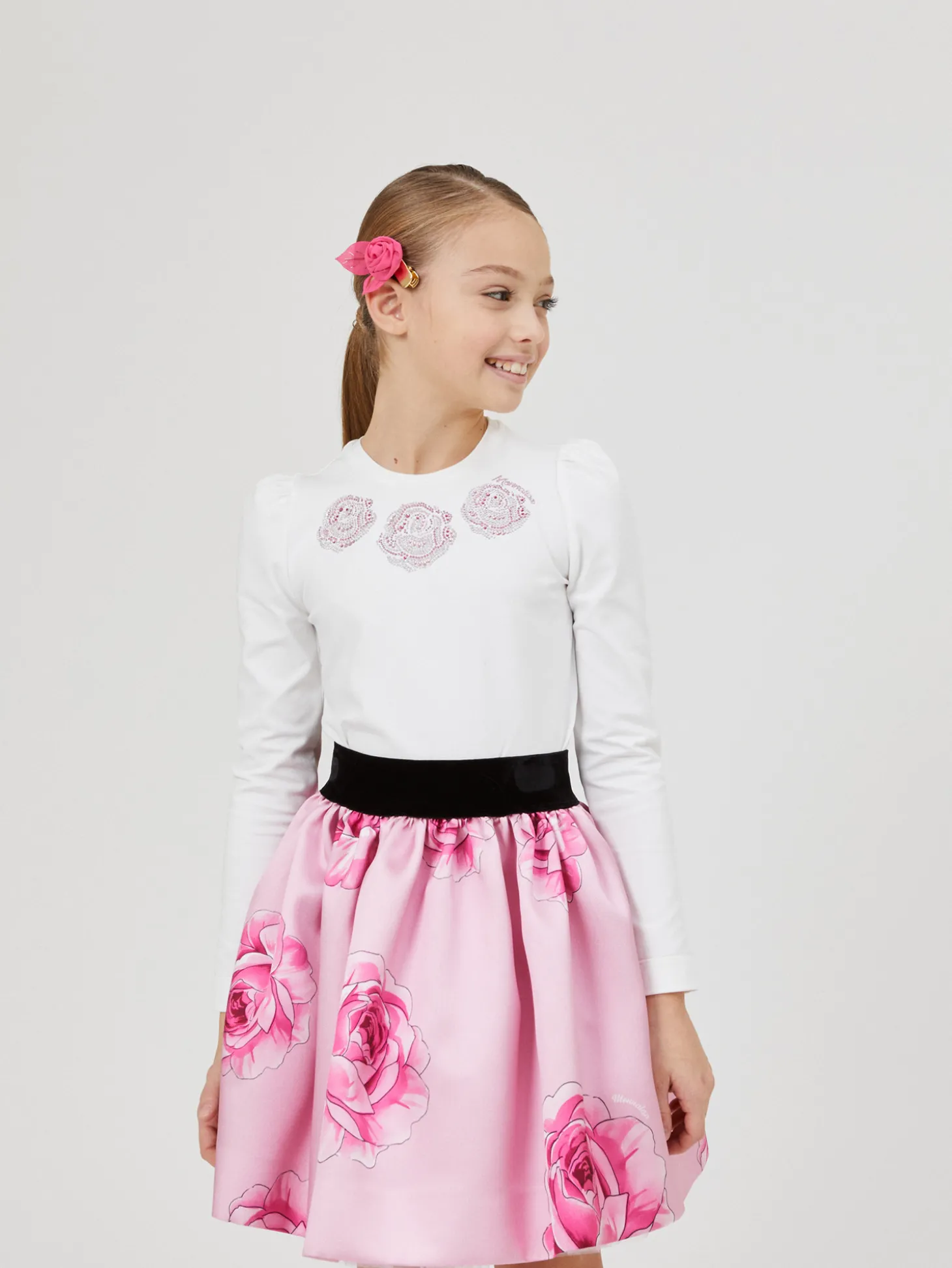 T-shirt cotone ricamo rose