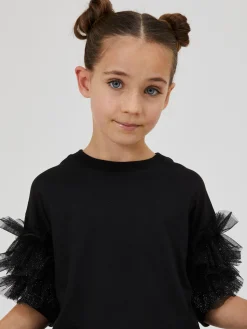 T-shirt jersey con rouches glitter