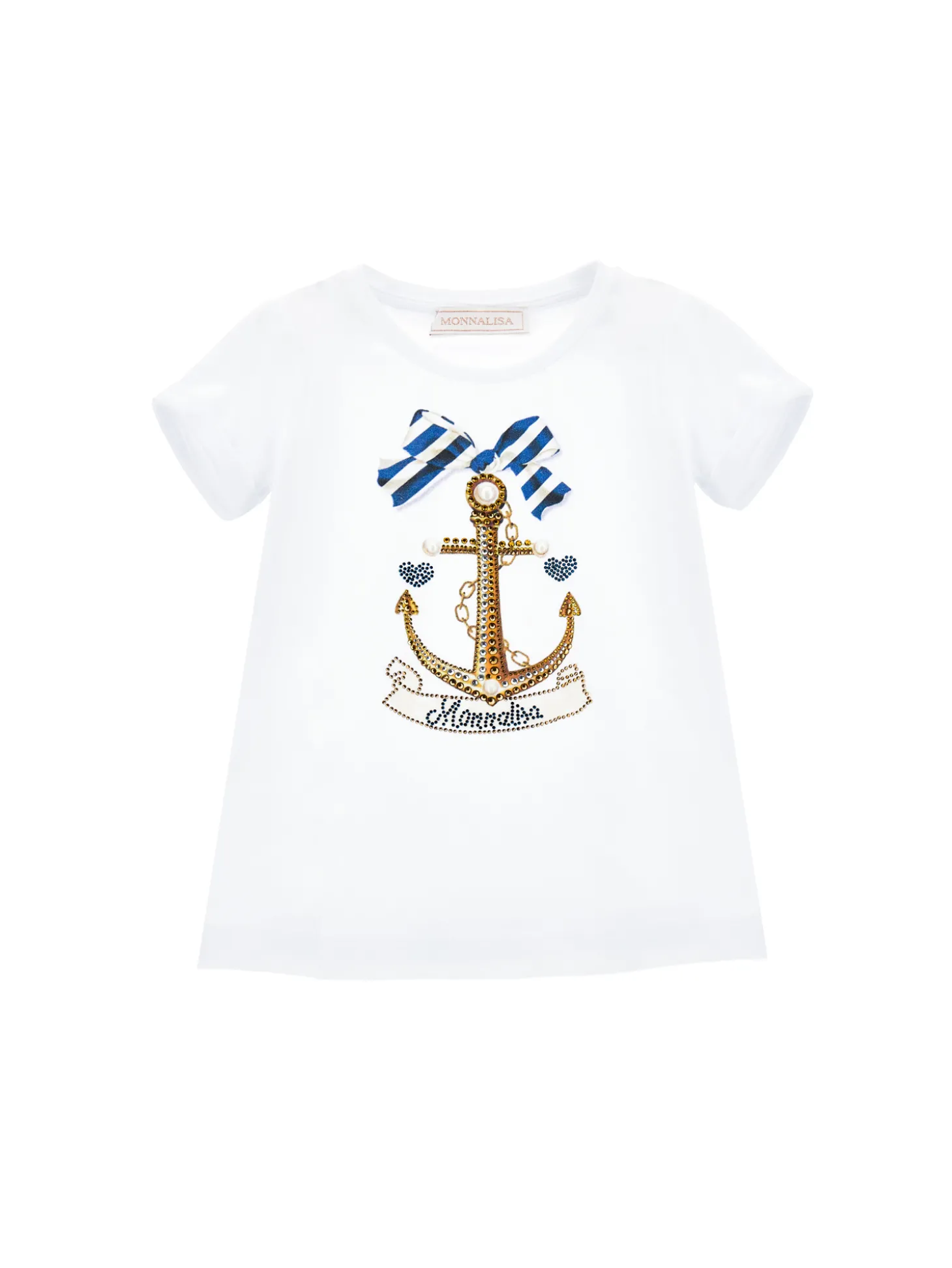 T-shirt stampa marinière in strass e perle