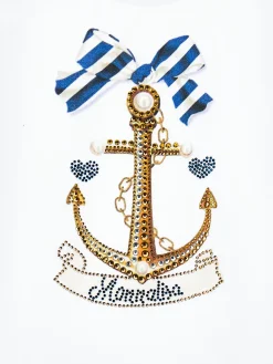 T-shirt stampa marinière in strass e perle