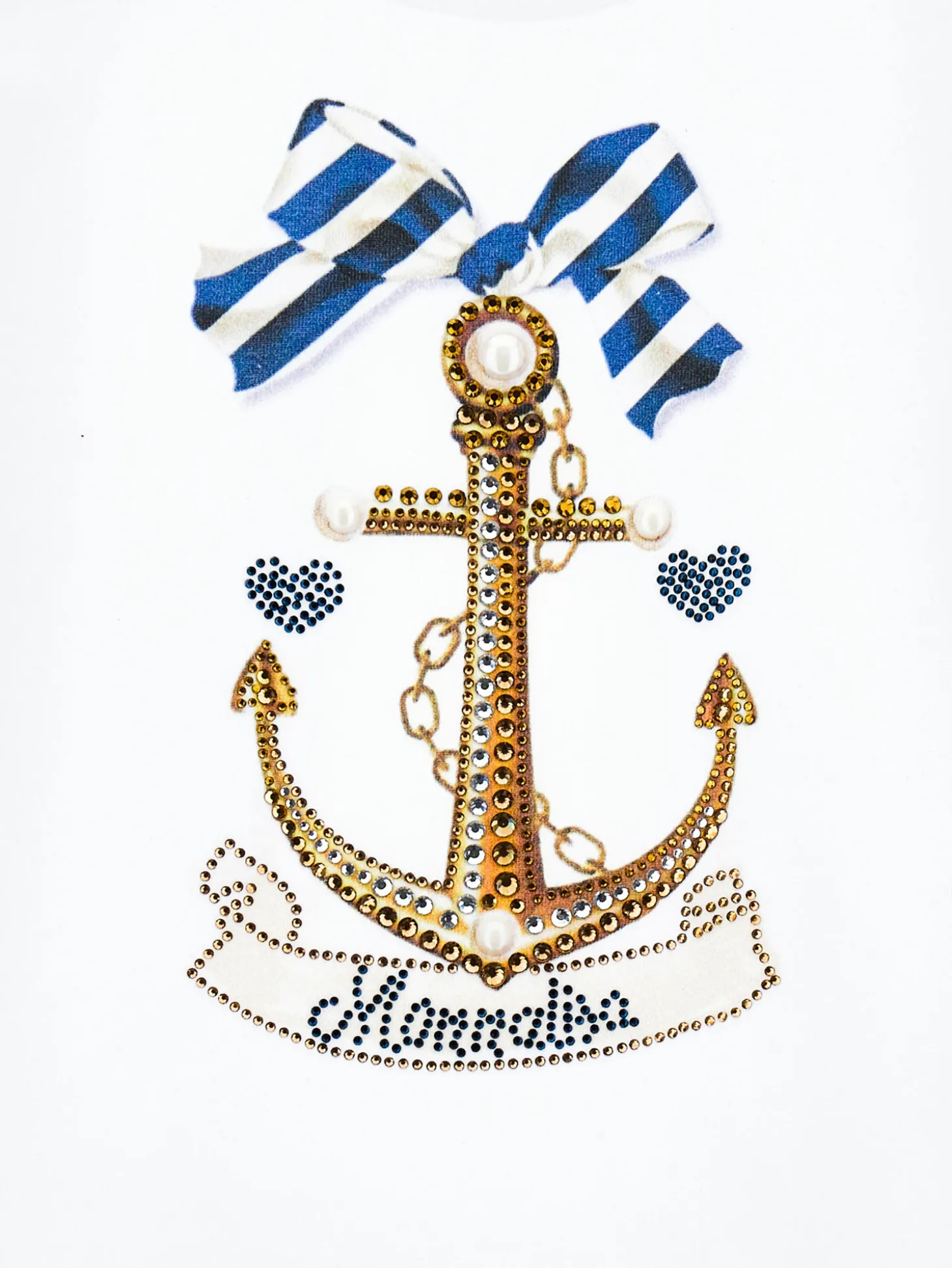 T-shirt stampa marinière in strass e perle